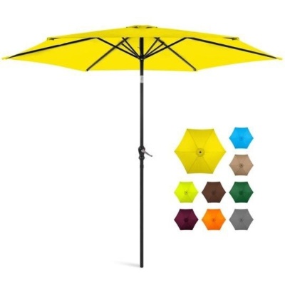 10ft Outdoor Steel Market Patio Umbrella Decoration w/ Tilt, Crank Lift, Yellow. Appears New