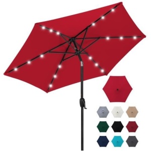 10ft Outdoor Steel Market Patio Umbrella Decoration w/ Tilt, Crank Lift, Red. Appears New