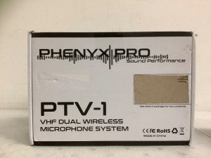 Phenyx Pro VHF Dual Wireless Microphone System, Powers Up, Appears New