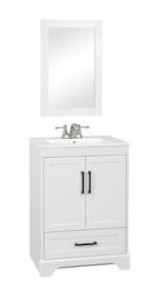 Style Selections Savannah 24-in White Single Sink Bathroom Vanity with White Porcelain Top & Matching Mirror. Appears New. 