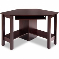 Wooden Study Computer Corner Desk With Drawer-Coffee