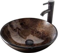 ELECWISH Bathroom Vessel Sink with Faucet Mounting Ring and Pop Up Drain 16.5 Inch Tempered Glass Basin