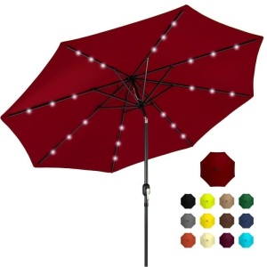 10ft Solar LED Lighted Patio Umbrella w/ Tilt Adjustment, Fade-Resistance. Appears New