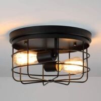 Lot of (2)&nbsp;Industrial Vintage Metal Round Pendant Lamp Semi Flush Mount Ceiling Light Shade Without Bulb