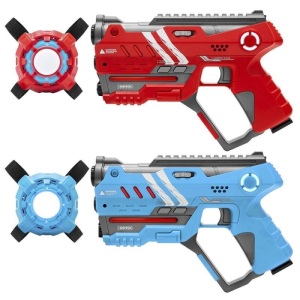 Set of 2 Blaster Laser Tag Toys w/ Vests - Red/Blue. Appears New