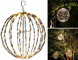 (2)  Elf Logic - Outdoor LED 16" Light Balls, Plug in. Appear New. Tested/Works w/ One Light Bent 