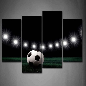 Eleven White Lights, (4) Panel Soccer Wall Art Print On Canvas for Home Modern Decoration. Appears New