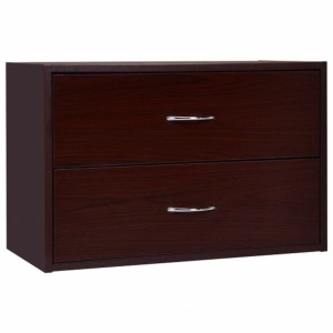 2-Drawer Dresser Horiztonal Organizer End Table Nightstand With Handle Wood