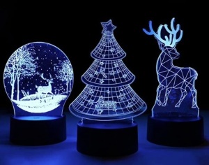 3 Piece Christmas 3D Optical Illusion Lamp, Powers Up, Appears New