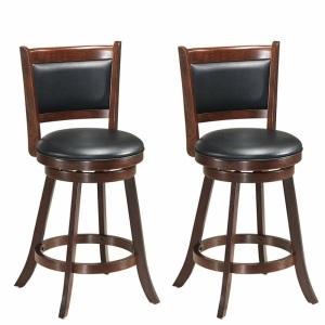 Set Of 2 24" Swivel Counter Upholstered Seat Wooden Dining Chairs-24"