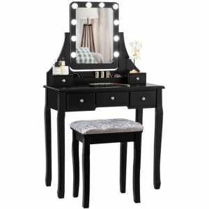 Vanity Dressing Table Set With 10 Dimmable Bulbs And Cushioned Stool