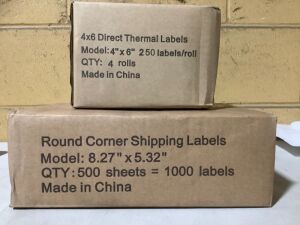 4" x 6" Direct Thermal Labels, 4 Rolls of 250 and 8.27" x 5.32" Round Corner Shipping Labels, 500 Sheets