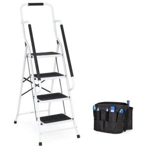 4-Step Portable Folding Safety Ladder w/ Handrails, Attachable Tool Bag. Appears New