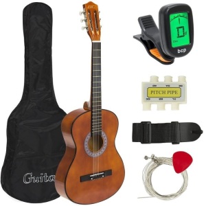 Beginner Acoustic Guitar Set with Case, Strap, Tuner, Strings - 38in. Appears New