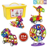 254-Piece Kids Magnetic Building Tiles Toy Set w/ Storage Box - Multicolor. Appears New&nbsp;