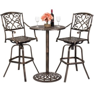 3-Piece Outdoor Cast Aluminum Bar Height Patio Bistro Set w/ 2 360-Swivel Chairs, Antique Copper 