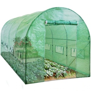 Walk-In Greenhouse Tunnel Tent w/ Roll-Up Windows, Zippered Door - 15x7x7ft 