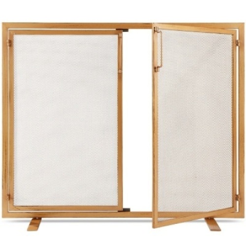 2-Door Wrought Iron Fireplace Screen w/ Magnetic Doors - 38.5x41in&nbsp;