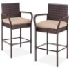 Set of 2 Indoor Outdoor Wicker Bar Stools w/ Cushion, Footrests, Armrests&nbsp;