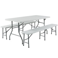 3-Piece 6ft Portable Folding Weather-Resistant Resin Table and Bench Set Combo&nbsp;&nbsp;