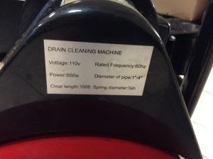 Drainage Cleaning Machine . 110v, 550w. E-Commerce. Appears New w/ Dent on Rim/Wheel. Powers On/ Not Tested Further.