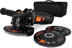 WEN 94475 7.5-Amp 4-1/2-Inch Angle Grinder with Reversible Handle, Three Grinding Discs, and Carrying Case