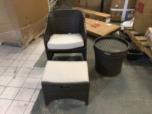 Wicker Chair with Footrest and Storage Side Table. Like New