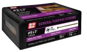 (12) 1lb. Boxes of #8 x 3" Philips Bugle-Head Coarse Thread Wood Screws (1 lb./Pack, 12 lbs. total) New. 