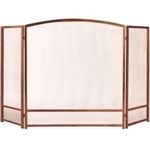 3-Panel Simple Steel Mesh Fireplace Screen w/ Rustic Worn Finish - 47x29in 