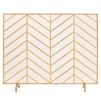 Single Panel Iron Chevron Fireplace Screen w/ Antique Finish - 38x31in