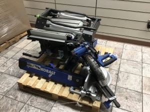 Lot of KOBALT Saw's & Saw Accessories (Mitre Saw, Table Saw, Saw Horse). SEE PICTURES. E-Commerce, Unknown Condition. 