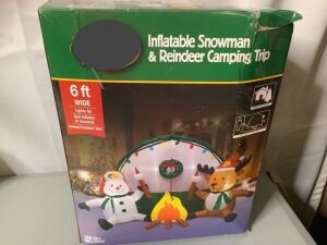 Inflatable Snowman & Reindeer Camping Trip, 6 Ft Wide, Powers On, Fan makes noise, Ecommerce Return