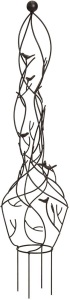 39-inch Garden Obelisk Metal Trellis w/Branches, Birds, Spiked Support Legs