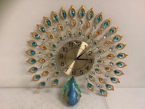 Peacock Large Wall Clock, Untested, Appears new