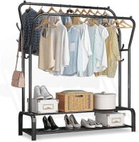 BUBM 43" Wide Garment Rack Freestanding Hanger Double Layers and Double Poles Multi-Functional Bedroom Clothing Rack, Black - Appears New&nbsp;