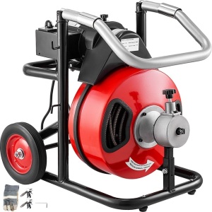 Sewer Snake Drain Auger Cleaner-100 Ft Long, 3/8" Wide Electric Drain Cleaning Machine with 4 Cutters & Foot Switch. Appears New