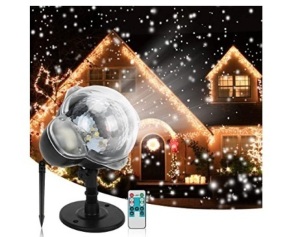 White Snowfall Projector Lights, Indoor Outdoor Holiday Lights w/ Remote Control.