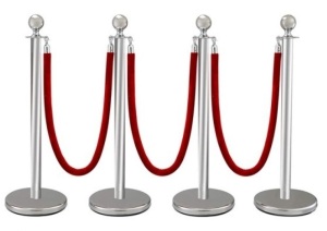 VEVOR 38" Silver Stanchion Posts Queue w/ Red Velvet Rope, 4 Pack Crowd Control Barriers/Queue Line. Appears New