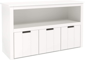 Homfa Children, White Wooden Storage Chest w/ 3 Drawers & Wheels, 40"W x 13"D x 24.25"H. Appears New