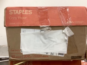 Box of Staples Copy Paper, 8.5x14, Appears New