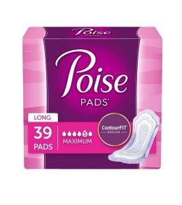 Poise Incontinence Pads, Maximum Absorbency, Long, 39 Count, Pack of 4 - NEW