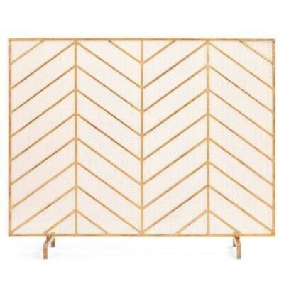 Single Panel Iron Chevron Fireplace Screen w/ Antique Finish - 38x31in