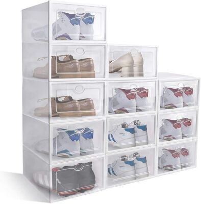 HAYOSNFO Clear Shoe Boxes with Lids, Plastic Stackable, 12pcs