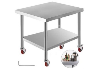 VEVOR 30"x36" Restaurant Work Prep Table w/ Wheels, Adjustable. New w/ Cosmetic Damage.