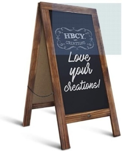 Homfa Wooden A-Frame Sidewalk Sign Message Blackboard, Sturdy Freestanding,&nbsp;38.4" x 22.6",&nbsp;Magnetic Double Sided&nbsp;Sidewalk Menu Display/Chalkboard. Appears New.&nbsp;