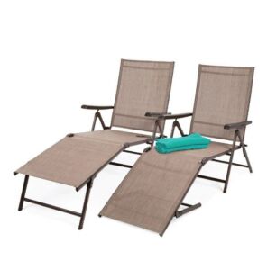 Set of 2 Outdoor Patio Chaise Recliner Lounge Chairs w/ Rust-Resistant Frame, Appears New