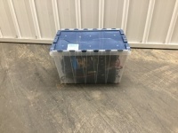 Mixed Lot: Storage Container Filled w/&nbsp;Power Stakes, Outdoor Electrical Powerstrips w/&nbsp;Timers & Extension Cords.&nbsp;