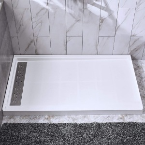 WOODBRIDGE Shower Base 60" L x 34" W x 4" H, Left Drain, White, SBR6034-1000L  