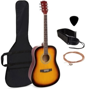  41in Full Size All-Wood Acoustic Guitar Starter Kit w/ Case, Pick, Strap, Extra Strings  