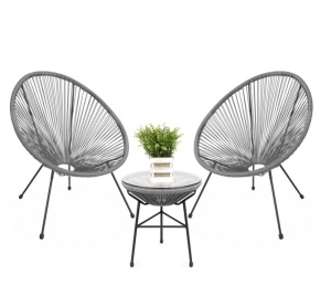 3-Piece All-Weather Patio Acapulco Bistro Set w/ Rope, Glass Top Table 